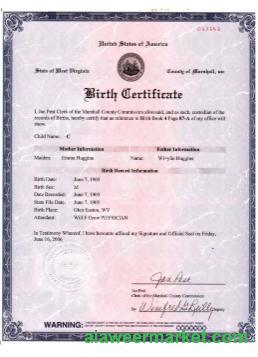 USA West Virginia birth certificate version 2